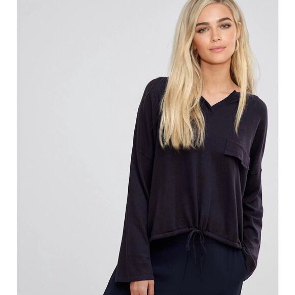 French Connection Drawstring Hem Silk Blend Long Sleeve VNeck Navy Sweater L - Picture 13 of 13